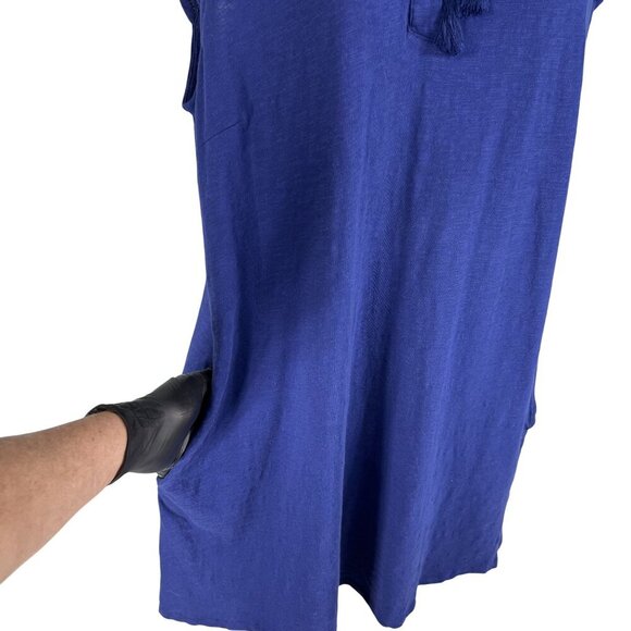 Talbots Womens XL Blue sleeveless Tunic Dress Tassel Tied Pockets Golf Preppy - Picture 3 of 14